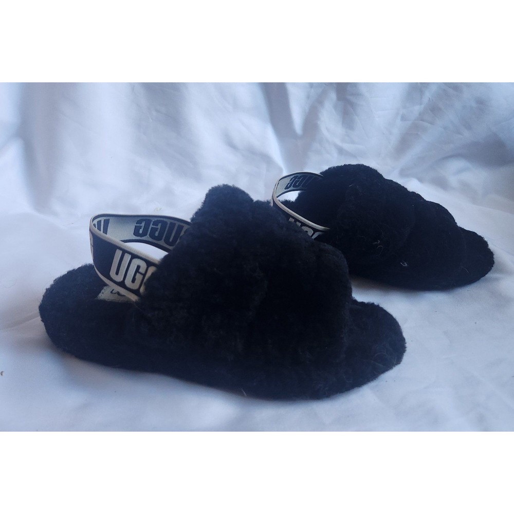Ugg Black Fluffy Slides Womens Size 6